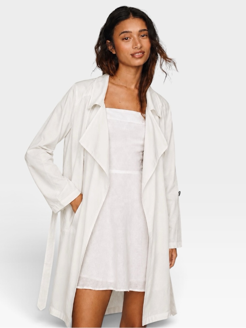 Turkish Made White Drapey Mini Trench Coat Wrap Jacket Dress - Size Medium